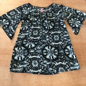 Cinnamon Girl Tunic Top Women XS Black Geometric Tie Dye Flutter Sleeve Boho